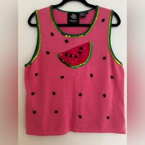 Michael Simon Vintage Beaded Watermelon Sweater Tank XL